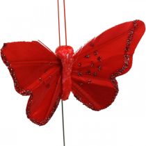 Primavera, farfalle di piume con mica, farfalla decorativa rossa, arancione, rosa, viola 4×6,5 cm 24 pezzi