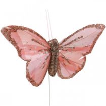 Farfalle con mica, decorazioni nuziali, tappi decorativi, piuma farfalla gialla, beige, rosa, bianca 9,5×12,5 cm 12 pezzi