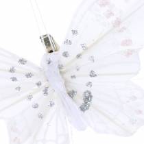 Prodotto Farfalla piuma su clip bianco 10cm 12 p