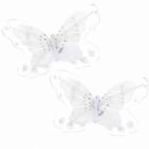 Farfalla piuma su clip bianco 10cm 12 p