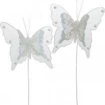 Prodotto Farfalle con perle e mica, addobbi nuziali, farfalle in piuma su filo bianco