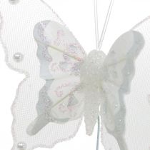 Farfalle con perle e mica, addobbi nuziali, farfalle in piuma su filo bianco