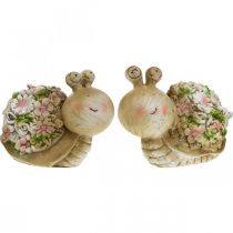 Lumaca con fiori decorazione estiva lumache da giardino marrone/rosa/verde 9,5 cm set da 2