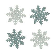 Fiocco di neve con glitter legno 4 cm grigio 72 pezzi