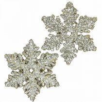 Prodotto Fiocco di neve legno 4cm oro chiaro con mica 72pz