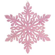 Fiocco di neve in legno 8-12 cm rosa / bianco 12 pezzi.