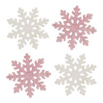 Prodotto Fiocco di neve 4cm rosa/bianco con glitter 72pz