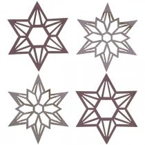 Prodotto Stelle decorative stelle di legno viola fiocchi di neve autoadesivi 4 cm mix 36 pezzi