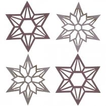 Prodotto Stelle decorative viola stelle in legno fiocchi di neve autoadesivi 4 cm mix 36 pz