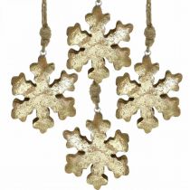 Prodotto Fiocco di neve in legno di mango naturale, cristallo di neve dorato Ø10cm 6 pezzi