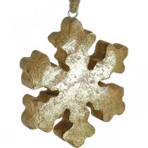 Prodotto Fiocco di neve in legno di mango naturale, cristallo di neve dorato Ø10cm 6 pezzi