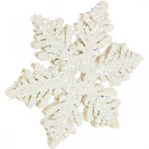 Fiocchi di neve in legno 4 cm bianchi con mica 72 pezzi