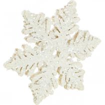 Prodotto Fiocchi di neve in legno 4 cm bianco con mica 72 pz