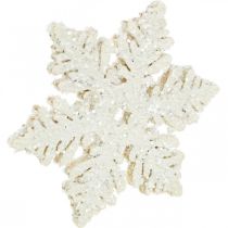 Prodotto Fiocchi di neve in legno 4 cm bianchi con mica 72 pezzi