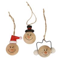 Prodotto Pupazzo di neve Decorazione in legno Appendiabiti Natale Naturale 5 cm 12 pezzi