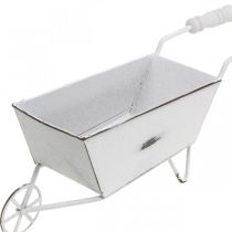Mini carriola, decorazione da tavola, decorazione estiva shabby chic marrone, bianco H7.5cm L25cm