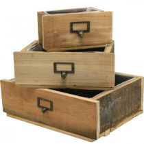 Cassetti decorativi, scatola per piante, decorazione in legno naturale, aspetto antico L36/28/20 cm set di 3