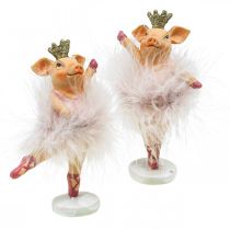 Maiale decorativo con corona ballerina figura rosa 12,5 cm 2 pezzi
