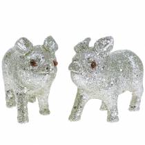 Maialino Argento con paillette 10 cm 8 pezzi