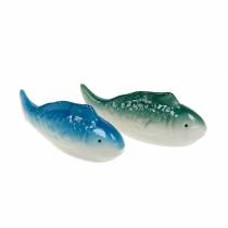 Pesce che nuota ceramica blu / verde 11,5 cm 2 pezzi