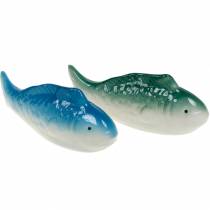 Pesce che nuota in ceramica blu / verde 16 cm 2 pezzi