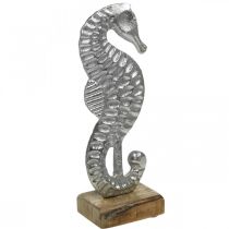 Cavalluccio marino da posizionare, decoro mare in metallo, scultura marittima argento, colori naturali H22cm