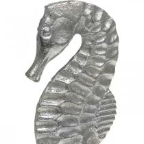 Cavalluccio marino da posizionare, decoro mare in metallo, scultura marittima argento, colori naturali H22cm
