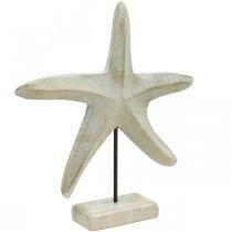 Stella marina in legno, scultura decorativa marittima, decoro mare naturale, bianco H28cm