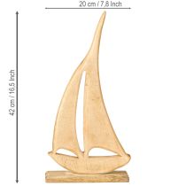 Prodotto Barca a vela in legno su base naturale decorazione da tavolo marittima H42cm