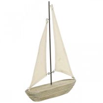 Barca a vela decorativa in legno, decorazione marittima, nave decorativa shabby chic, colori naturali, bianco H29cm L18cm