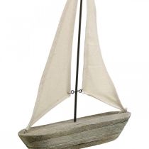 Barca a vela, barca in legno, decorazione marittima shabby chic colori naturali, bianco H37cm L24cm