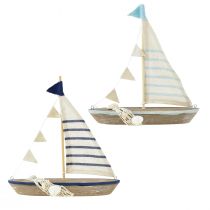 Prodotto Nave decorativa barca a vela in legno vintage con conchiglie H22cm 2 pezzi