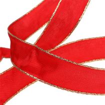 Prodotto Nastro di seta rosso con bordo oro 25mm 25m