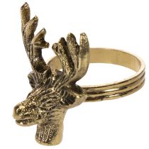 Prodotto Anello portatovagliolo in metallo con testa di cervo effetto oro, 6 cm, 4 pezzi
