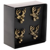 Prodotto Anello portatovagliolo in metallo con testa di cervo effetto oro, 6 cm, 4 pezzi