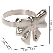 Prodotto Anello portatovagliolo a forma di fiocco, in metallo, argento lucido, 5 cm, 4 pezzi
