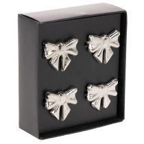 Prodotto Anello portatovagliolo a forma di fiocco, in metallo, argento lucido, 5 cm, 4 pezzi