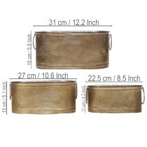 Prodotto Set di vasi e fioriere in metallo, stile vintage retrò, L22,5cm/27cm/31cm