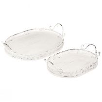 Prodotto Vassoio ovale Shabby Chic con manici bianco 36/45cm set da 2 pezzi