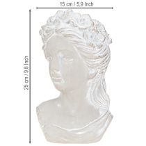 Prodotto Scultura busto femminile in pietra fusa, vaso grigio antico 15×14×25cm