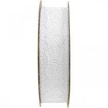 Nastro di pizzo bianco, decorazione di nozze, motivo floreale a nastro decorativo L25mm L15m