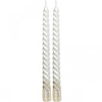 Candele coniche candele attorcigliate candele a spirale argento 24 cm 2 pezzi