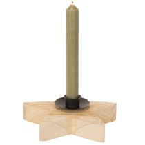 Prodotto Portacandele rustico in legno a forma di stella per candele affusolate, 16 cm
