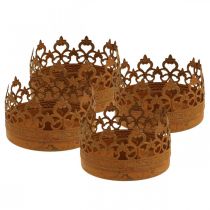 Candeliere in metallo, candelabro corona ruggine Ø8,5 cm 4 pezzi