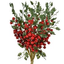 Prodotto Ramo di agrifoglio natalizio con bacche di Ilex artificiale 45cm 6 pezzi