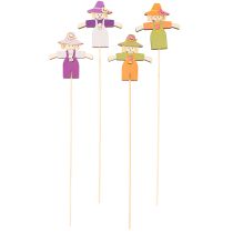 Prodotto Decorazioni in legno a forma di spaventapasseri, colori assortiti, 30 cm, 12 pezzi