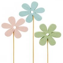 Spina a fiore spina decorativa in legno fiore colorato 6,5 cm 12 pezzi