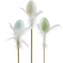 Uova di Pasqua artificiali su stecco uovo decorazione pastello con piume H4cm 18pz
