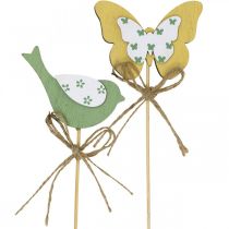 Spina uccello farfalla, decorazione in legno, spina per piante decorazione a molla verde, giallo L24/25cm 12pz