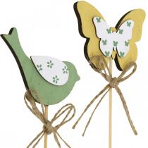 Prodotto Spina uccello farfalla, decorazione in legno, spina per piante decorazione a molla verde, giallo L24/25cm 12pz